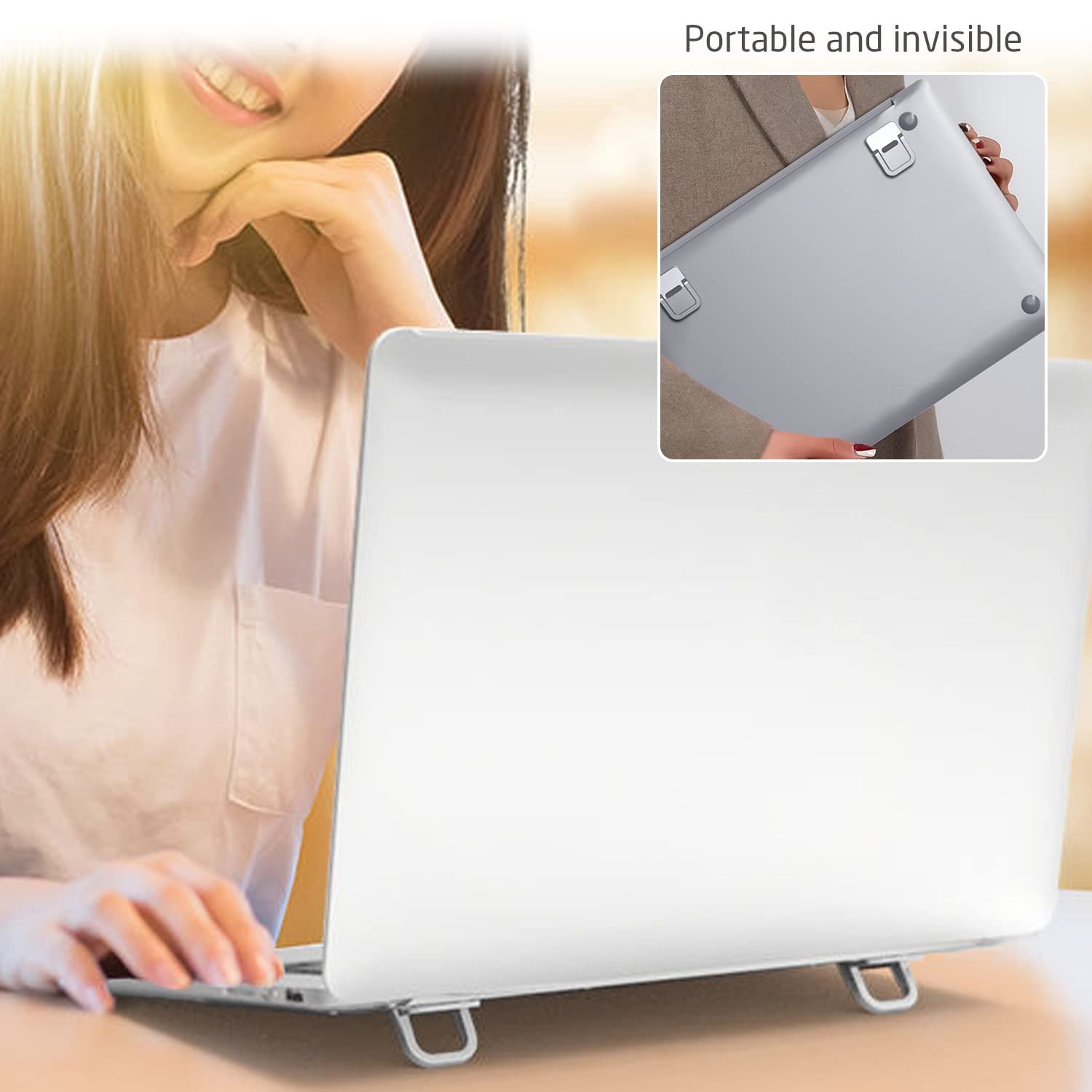 Підставка для ноутбука, складана, самоклеюча, ергономічна, непомітна, сумісна з багатьма ноутбуками, срібляста, 2 шт, фото №7