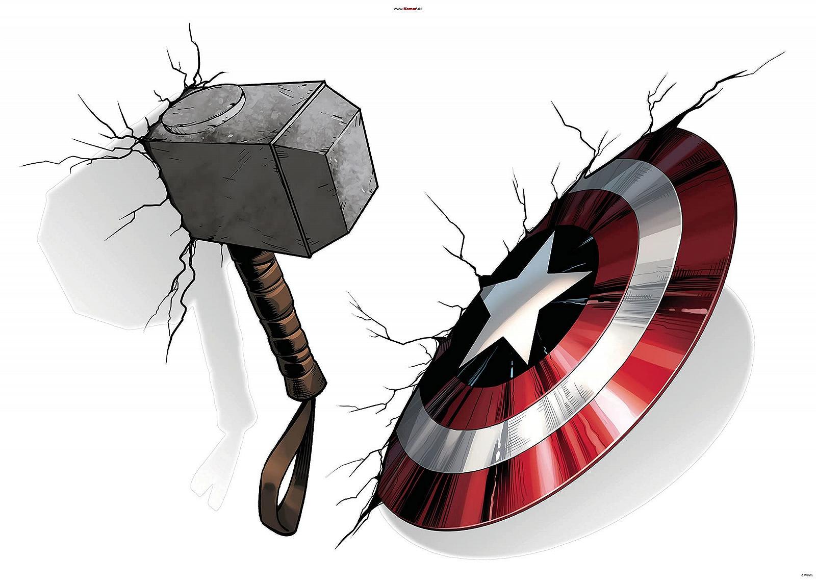 Наклейка на стену Komar Marvel Avengers Hammer & Shield 100 x 70 см 4 шт. Mjölnir Thor 14743h, фото №2