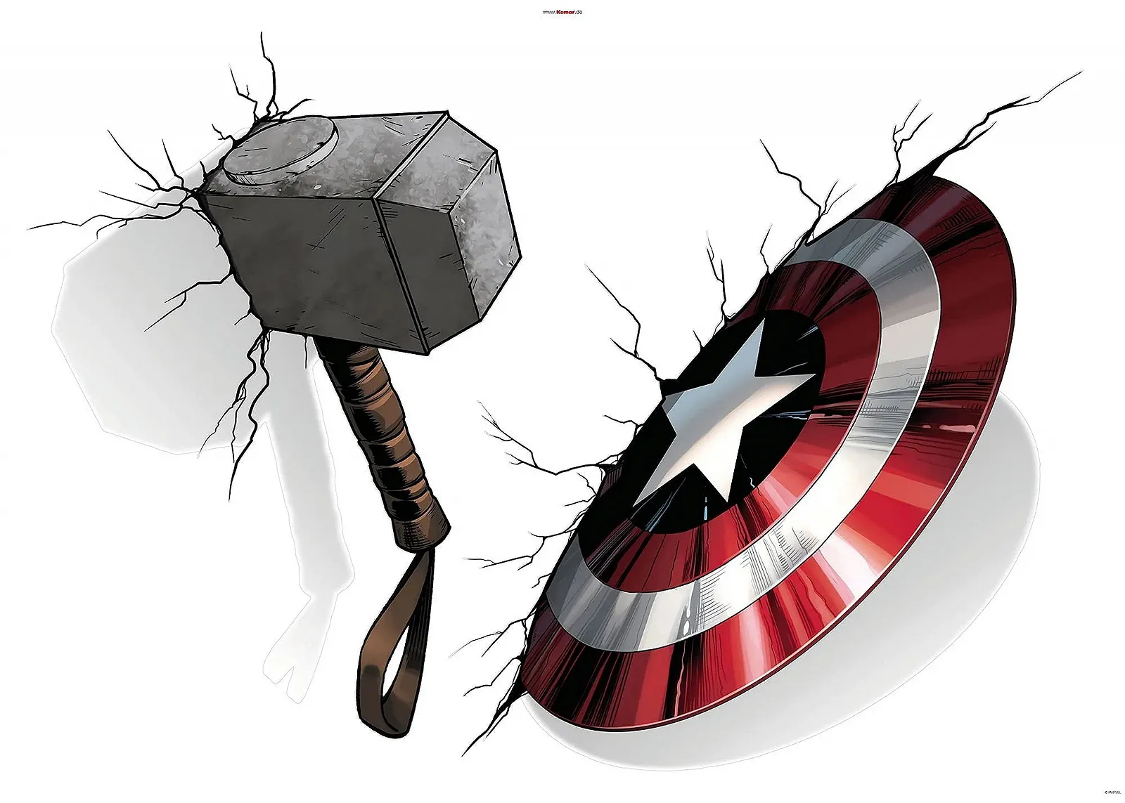 Наклейка на стену Komar Marvel Avengers Hammer & Shield 100 x 70 см 4 шт. Mjölnir Thor 14743h, фото №2