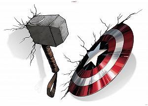 Наклейка на стену Komar Marvel Avengers Hammer & Shield 100 x 70 см 4 шт. Mjölnir Thor 14743h synthetic.ua - Фото 1