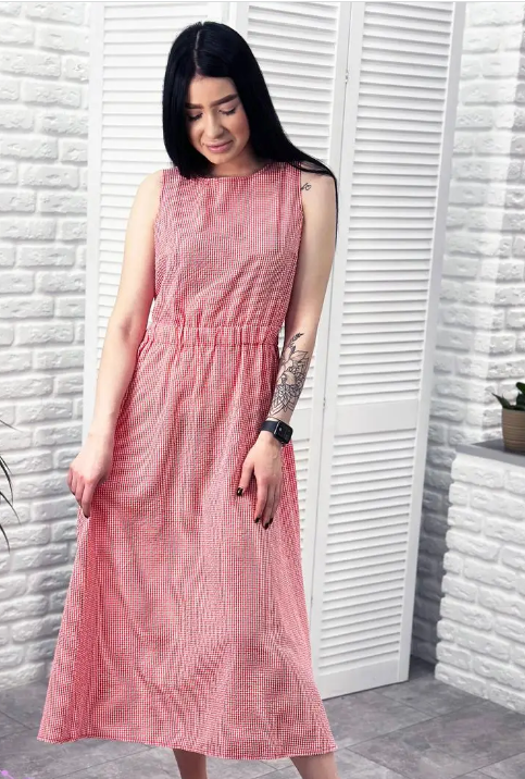 Женское летнее платье миди на резинке GF509323 размер 46/48, цвет красный, фото №1 Женское летнее платье миди на резинке GF509323 размер 46/48, цвет красный, фото №1