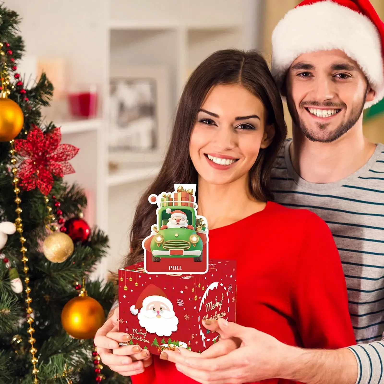 Копилка Рождественская Праздничная с 50 прозрачными пакетами Сани Санта-Клауса, фото №2