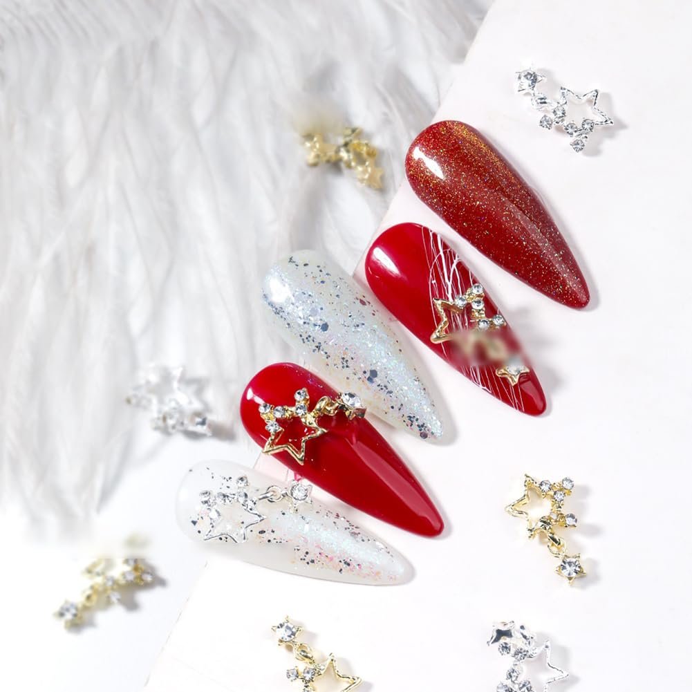 Стрази для нігтів Зірка Метал Кристал 15 x 9 мм Золотий, Срібний, 10 шт, фото №5