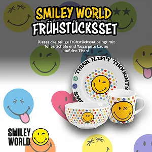 Набор для завтрака United Labels Smileyworld Детский, 3 предмета: тарелка, миска и чашка synthetic.ua - Фото 1