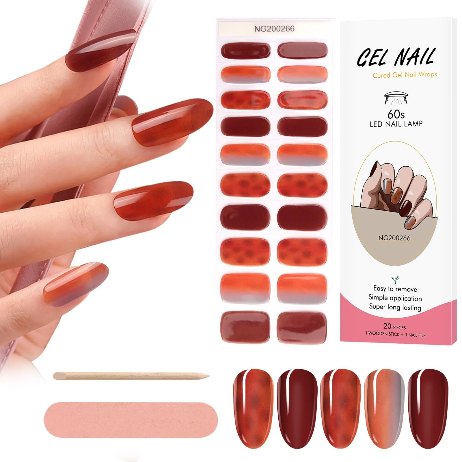 Наклейки для ногтей Kalolary NJTZ-NG200266 гелевые 20 штук Dark Red, фото №1