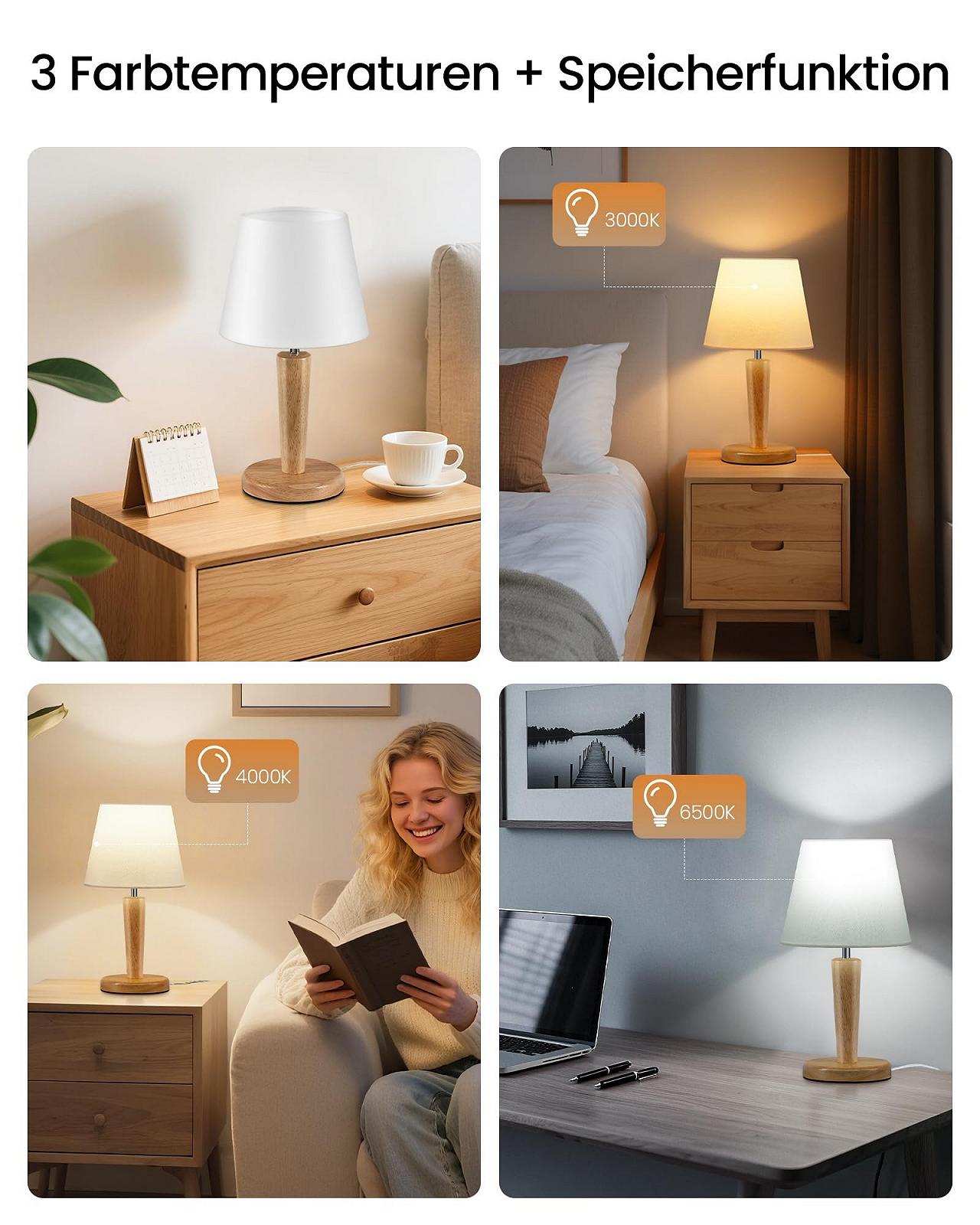 Настільна лампа ZMW13TLDP205 дерев'яна набір з 2 шт E27 3000K/4000K/6500K Біла, фото №6