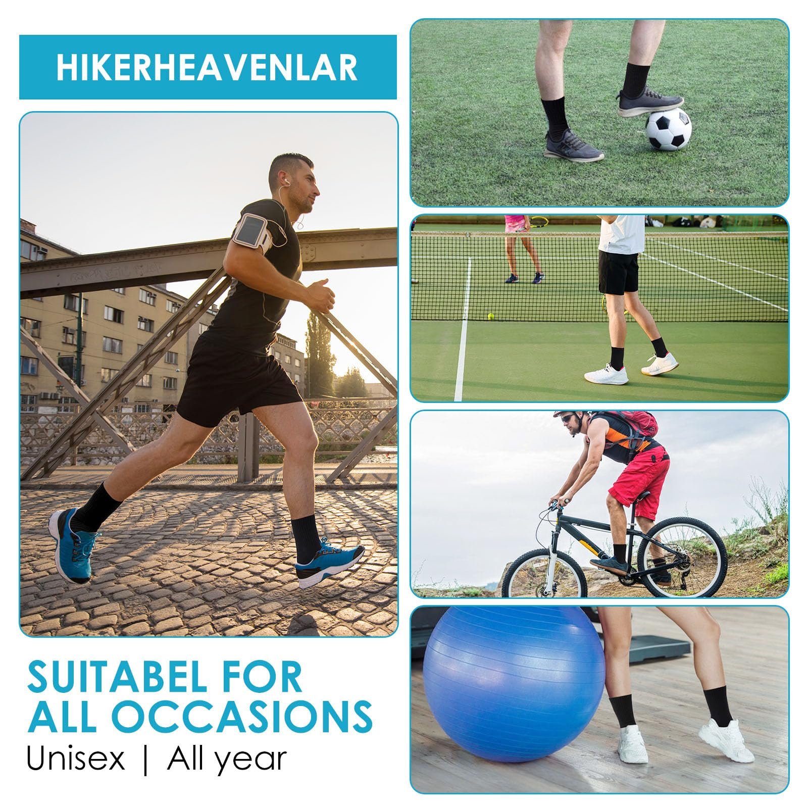 Спортивные носки (6 пар) мужские женские для бега с мягкой подкладкой дышащие для тренировок для пешего туризма работы тенниса велоспорта футбола баскетбола 37-42 43-47, фото №7