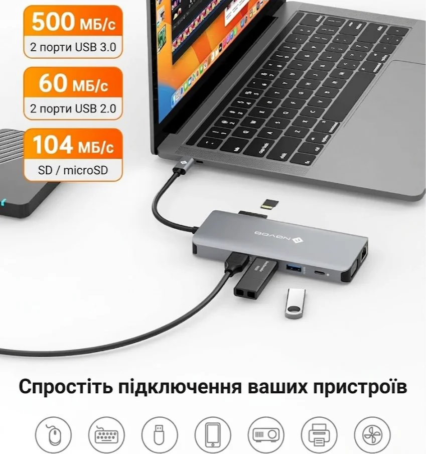 Док-станція NOVOO 11 в 1 універсальна для ноутбука, фото №4