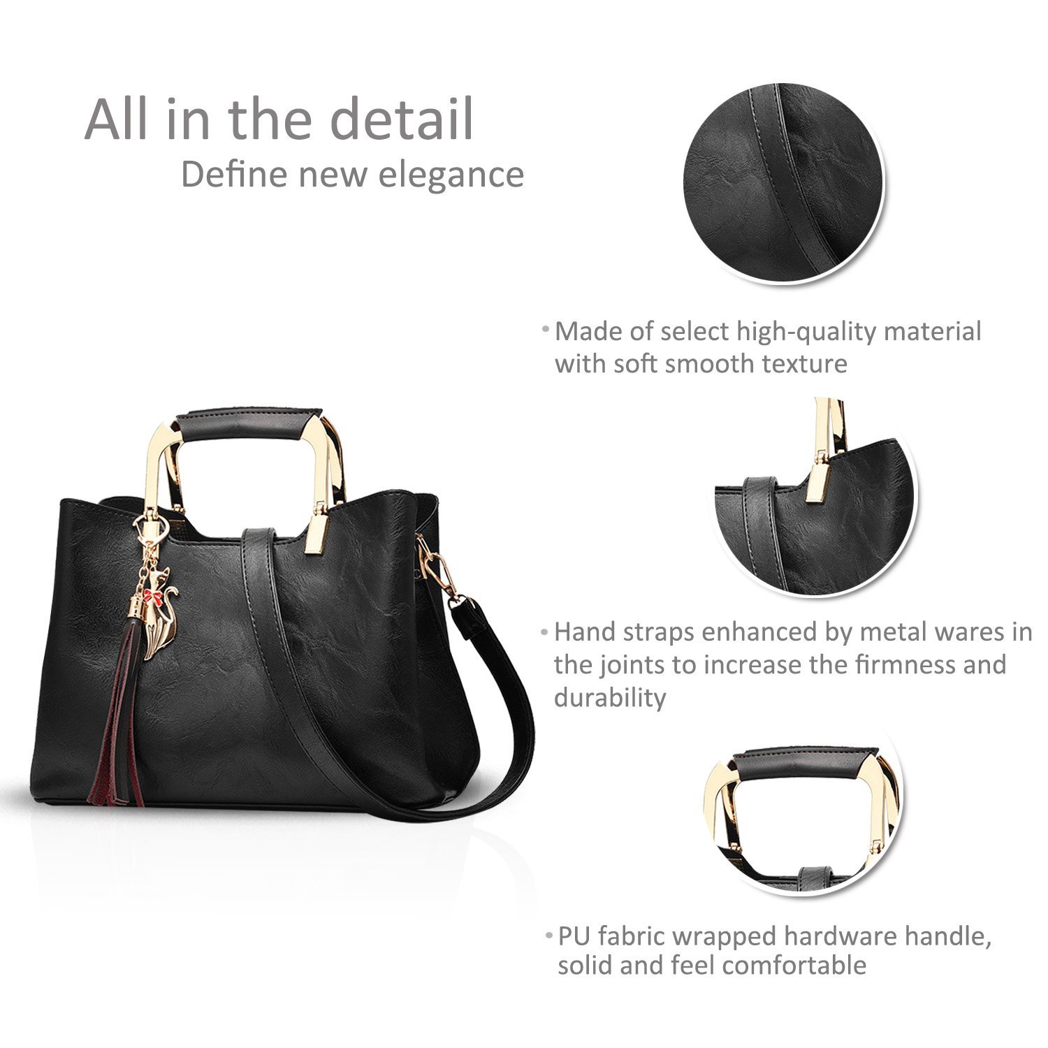 NICOLE&DORIS Женская Сумка с Верхней Ручкой, Сумка через Плечо, Сумка-Тоут с Кисточкой для Женщин, из Полиуретановой Кожи, фото №7