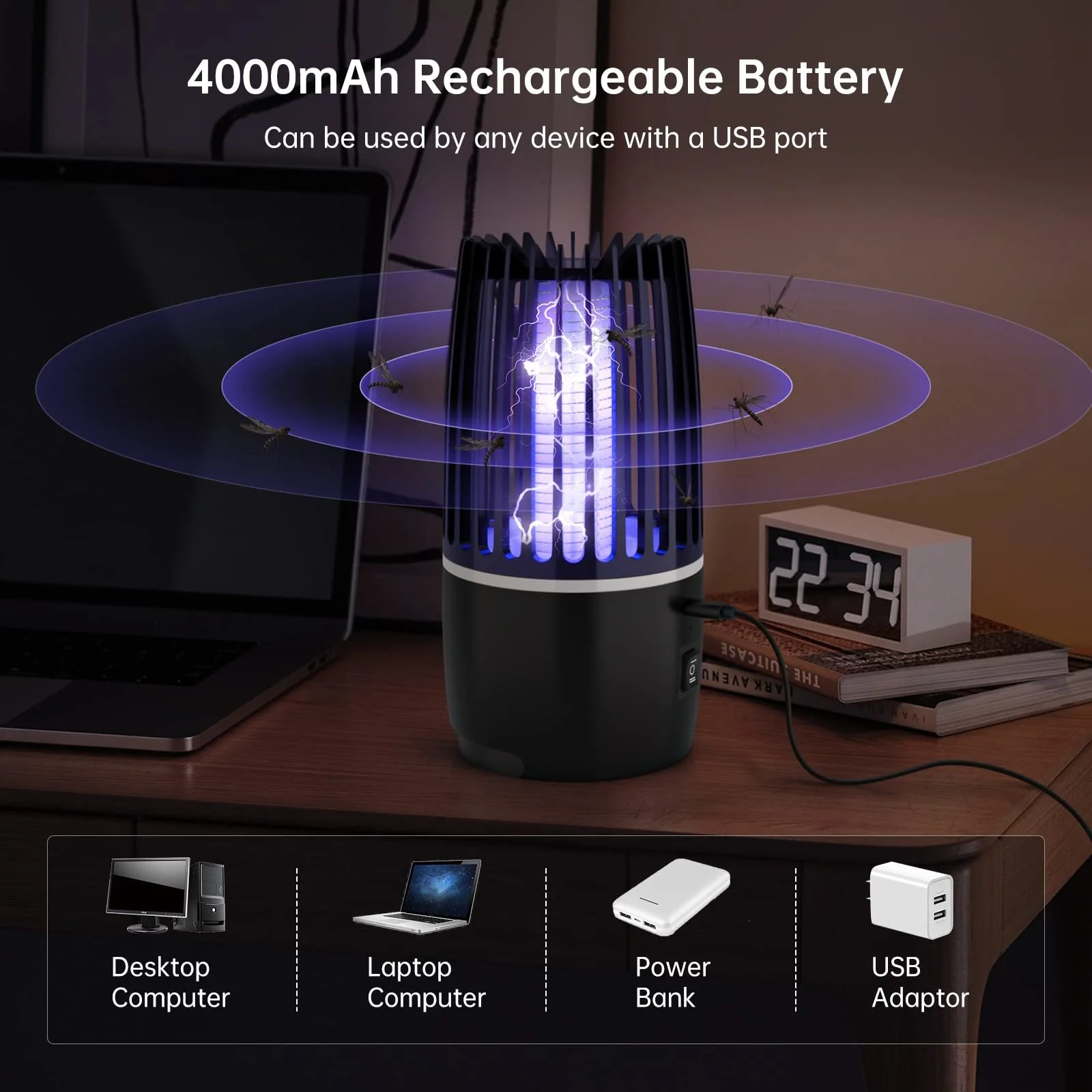 Знищувач комах 2-в-1 Electric Mosquito Lamp 4000 mAh, фото №4