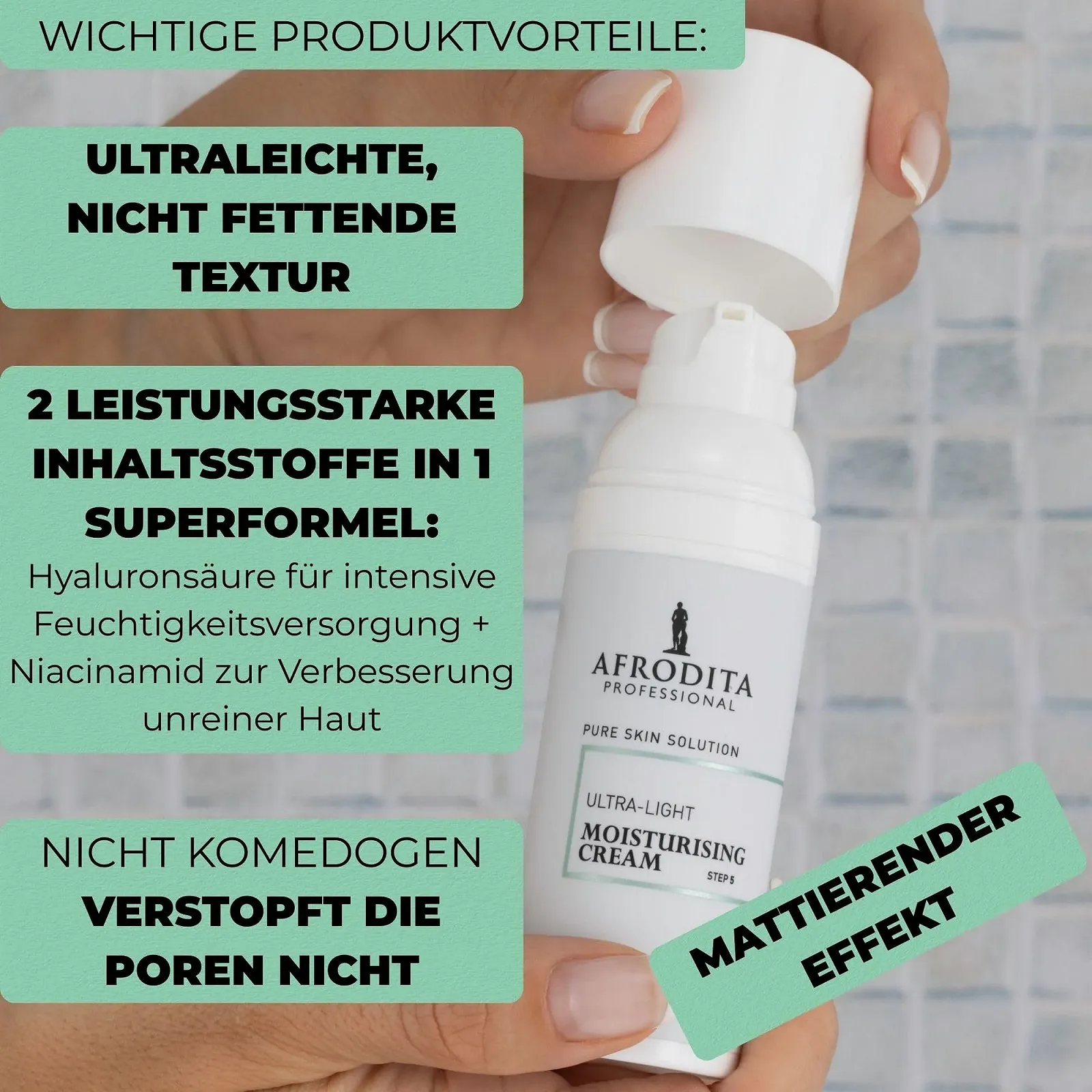 Денний крем для обличчя Afrodita Professional Ultra Light зволожувальний матувальний з ніацинамідом, гіалуроновою кислотою та пантенолом 50 ml, фото №3 Денний крем для обличчя Afrodita Professional Ultra Light зволожувальний матувальний з ніацинамідом, гіалуроновою кислотою та пантенолом 50 ml, фото №3