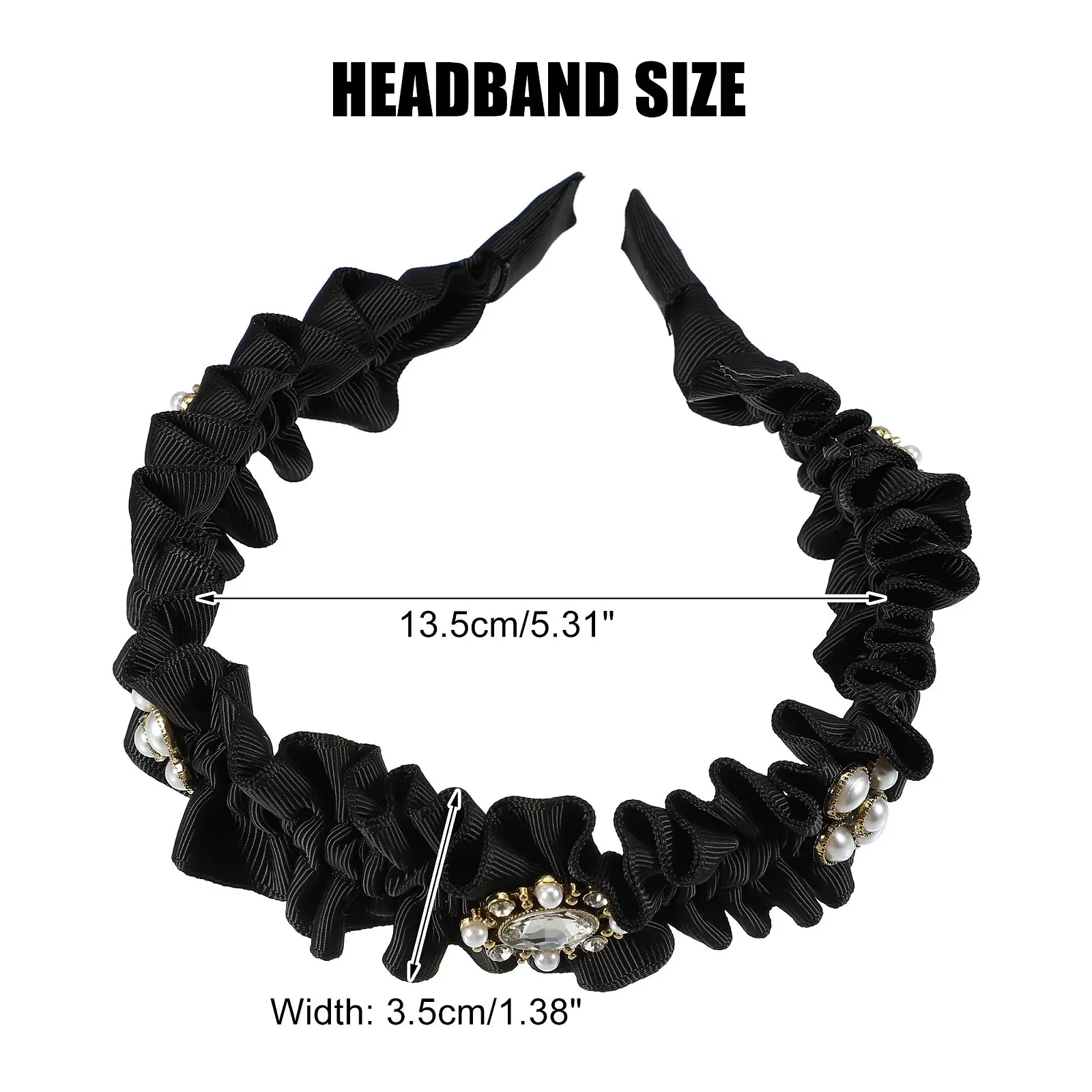 Обруч VOCOSTE Плісирований зі стразами, штучний перли, жіночий, чорний, фото №4