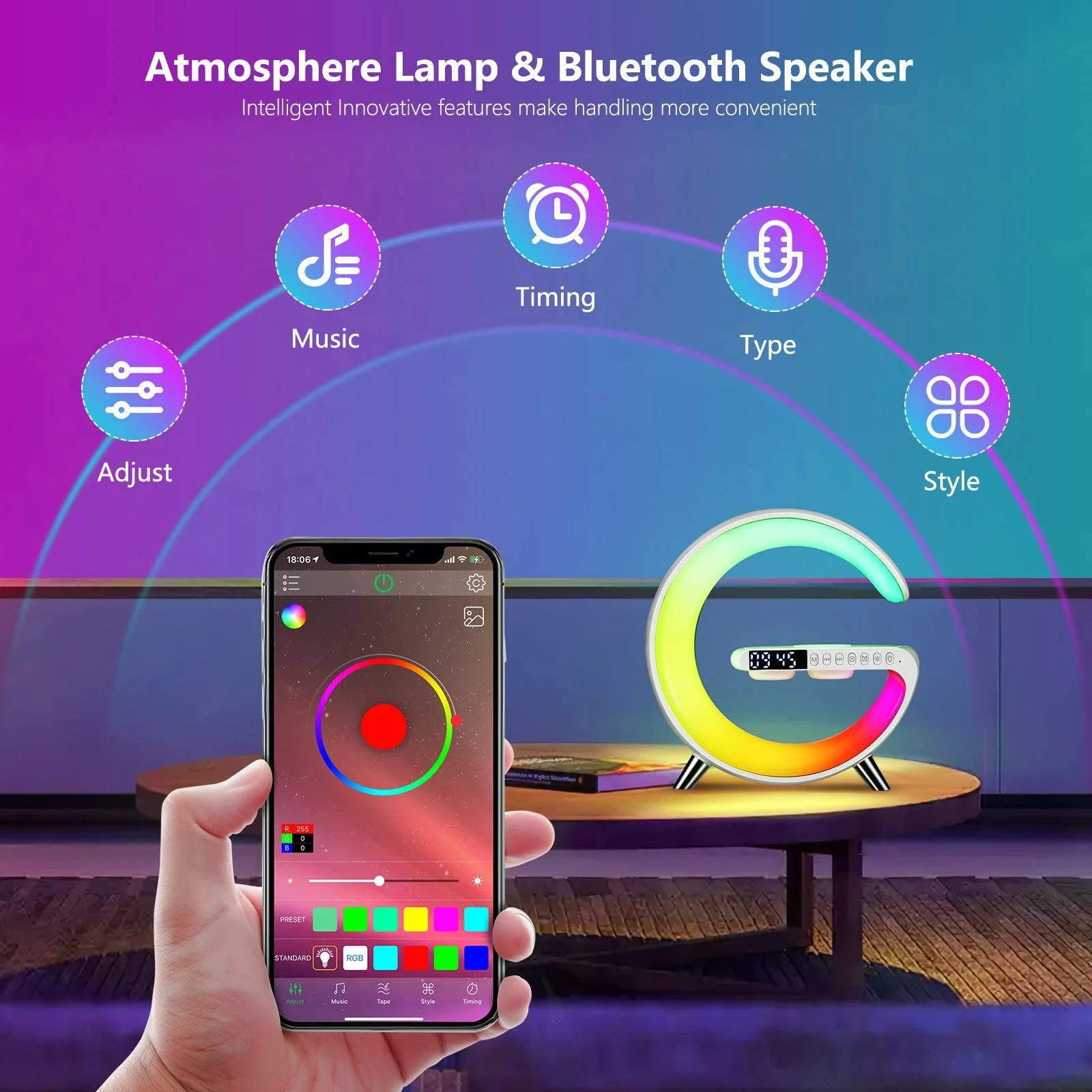 Настільна лампа Atmosphere Lamp з бездротовою зарядкою 15 Вт Bluetooth-колонкою та керуванням через додаток, фото №7