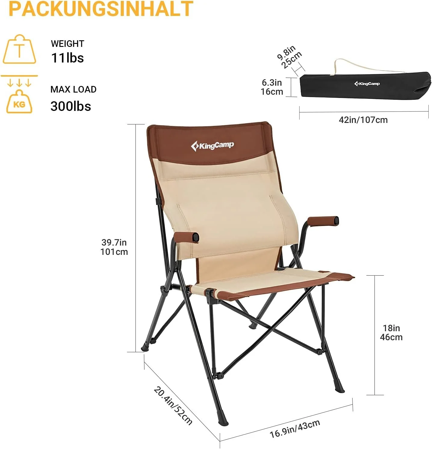 Раскладное кресло KingCamp / до 136 кг / Коричнево-бежевый, фото №2 Раскладное кресло KingCamp / до 136 кг / Коричнево-бежевый, фото №2