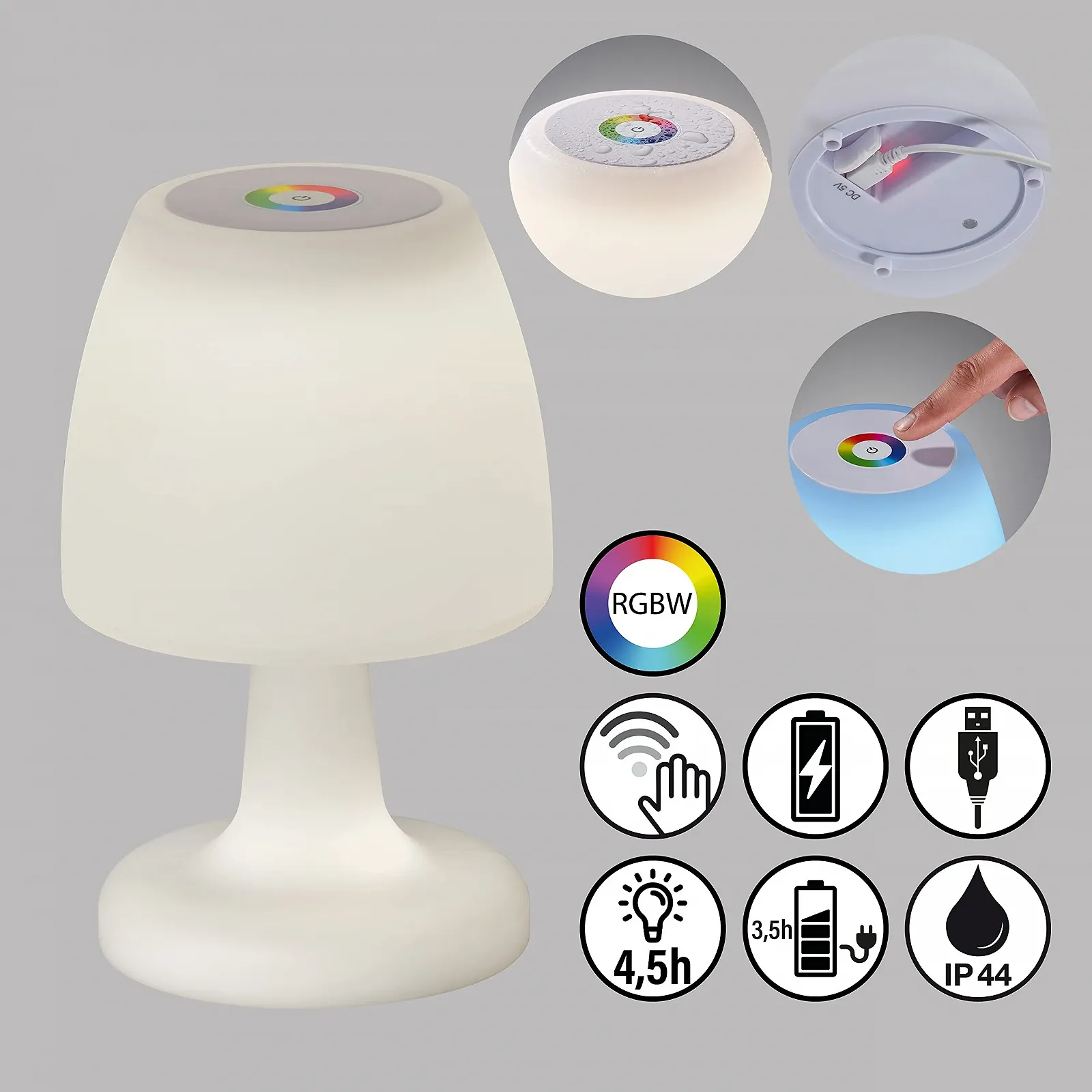 Настільна лампа FHL easy! Barletta вулична, 1 x LED 2.0 Ват, сенсорний димер, плавне регулювання яскравості, RGBW, біла, фото №2