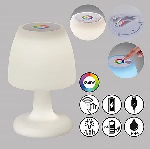 Настільна лампа FHL easy! Barletta вулична, 1 x LED 2.0 Ват, сенсорний димер, плавне регулювання яскравості, RGBW, біла synthetic.ua - Фото 1