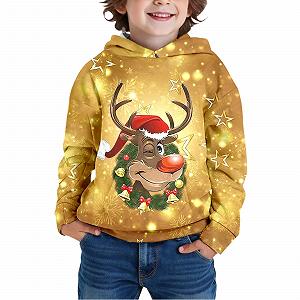 Рождественский свитшот-худи для мальчиков Generisch, принт оленя, 3D печать, рождественский забавный свитшот, повседневный худи для мальчиков и девочек, с карманом и флисом - Фото 1