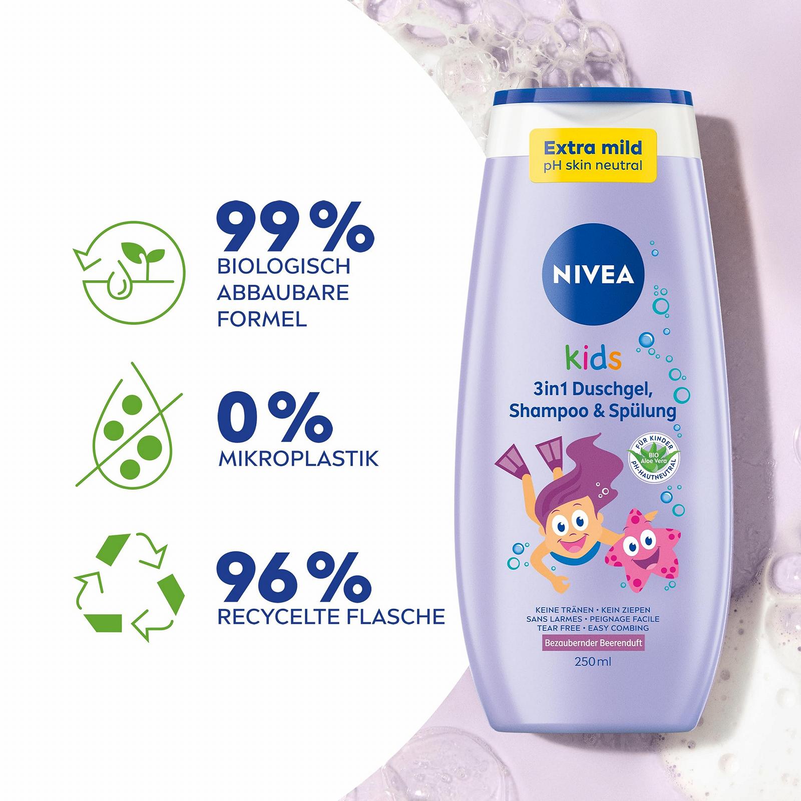 Гель для душу, шампунь та кондиціонер NIVEA kids 3in1 Ягідний аромат 250 мл, фото №2