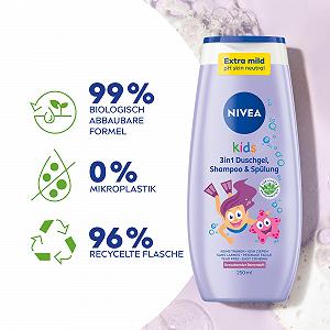 Гель для душу, шампунь та кондиціонер NIVEA kids 3in1 Ягідний аромат 250 мл synthetic.ua - Фото 1