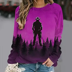 Женские свитшоты Lemoiitea Стильный западный ковбойский принт, длинный рукав, повседневный свободный крой, круглый вырез горловины, пуловеры, блузки, топы, весенние осенние свитшоты для отдыха synthetic.ua - Фото 1