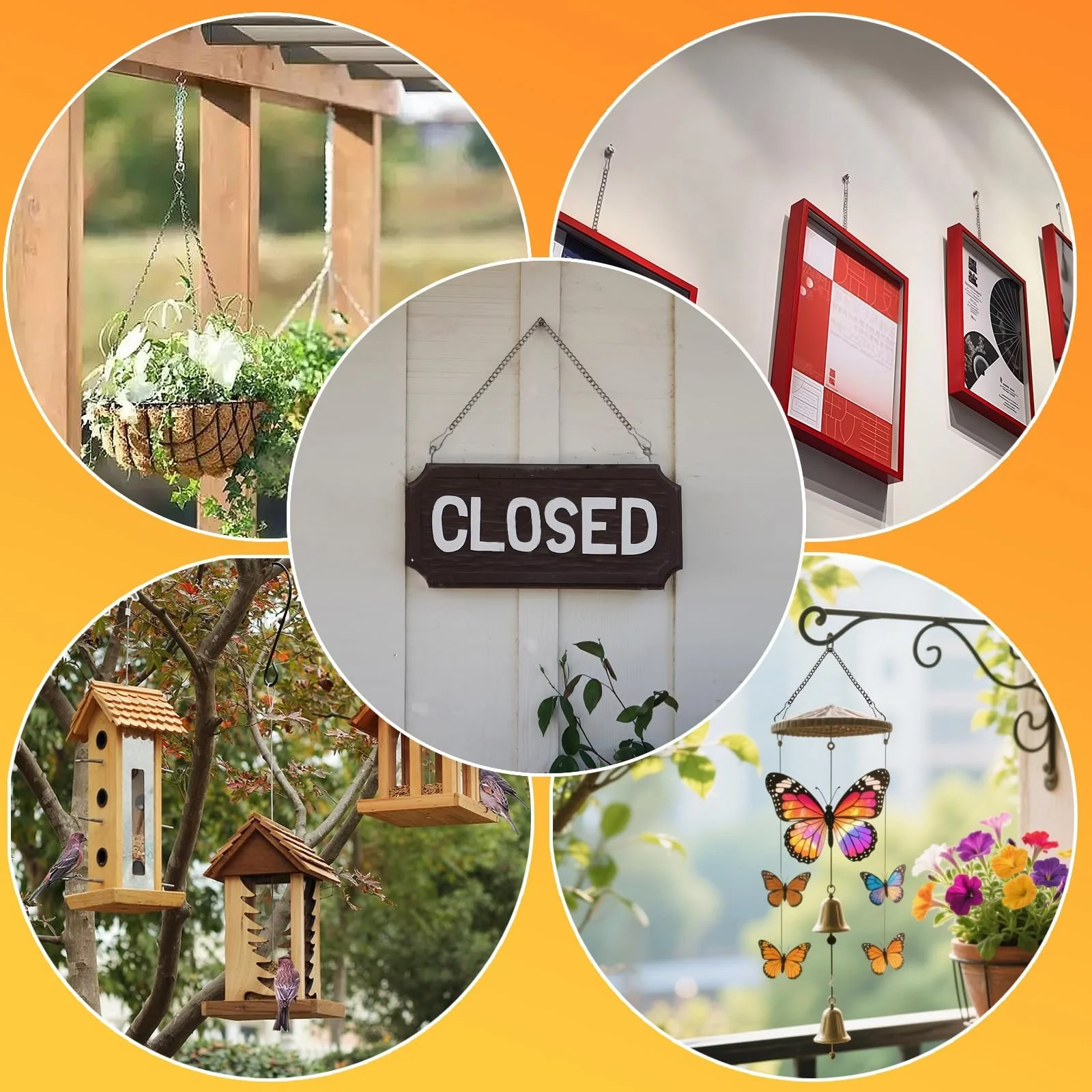 Набір ланцюжків для підвісних кошиків Металеві регульовані для годівниць та декору, 6 шт., 50 см, Сріблястий, фото №7