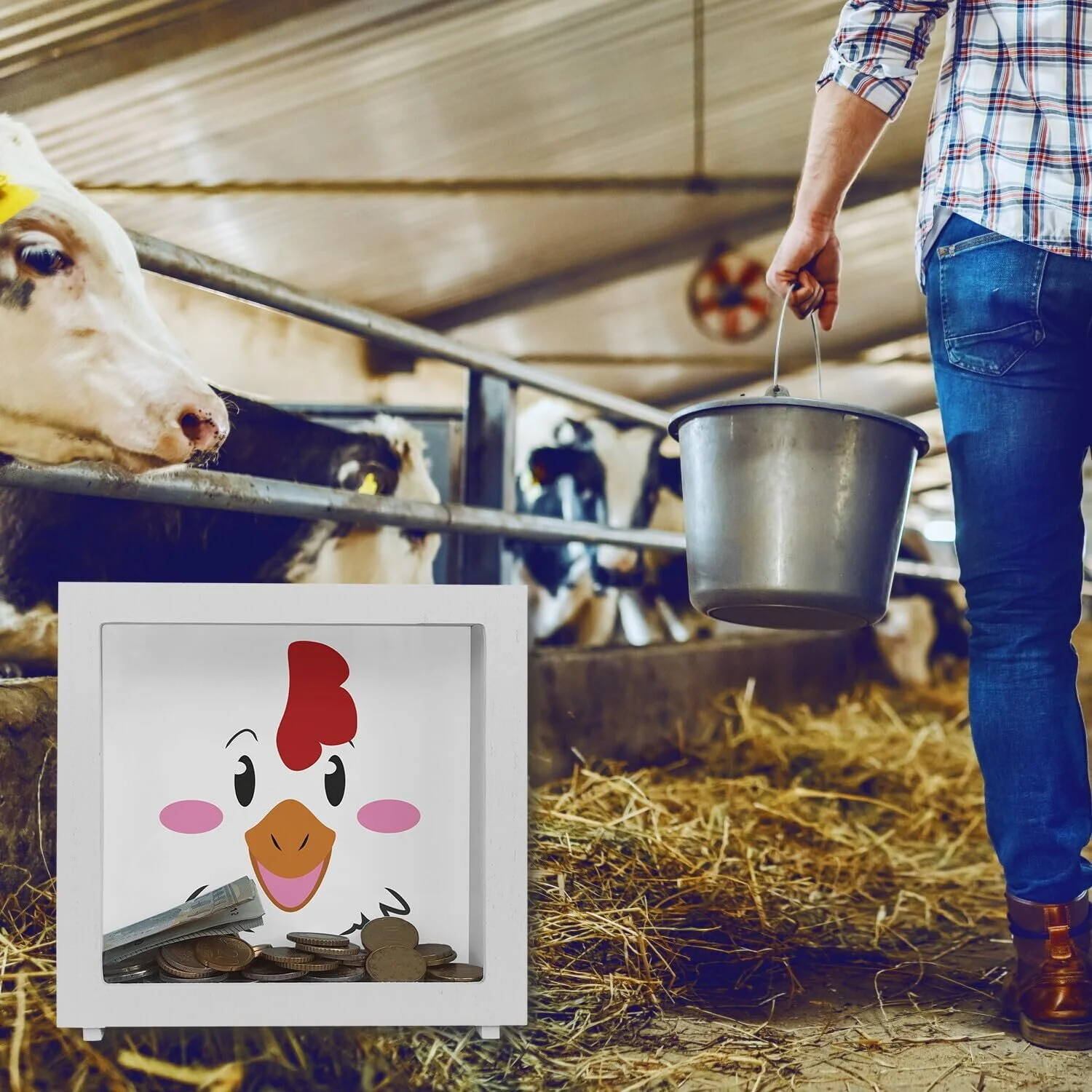 Скарбничка керамічна в дерев'яній рамі Курка, фото №5