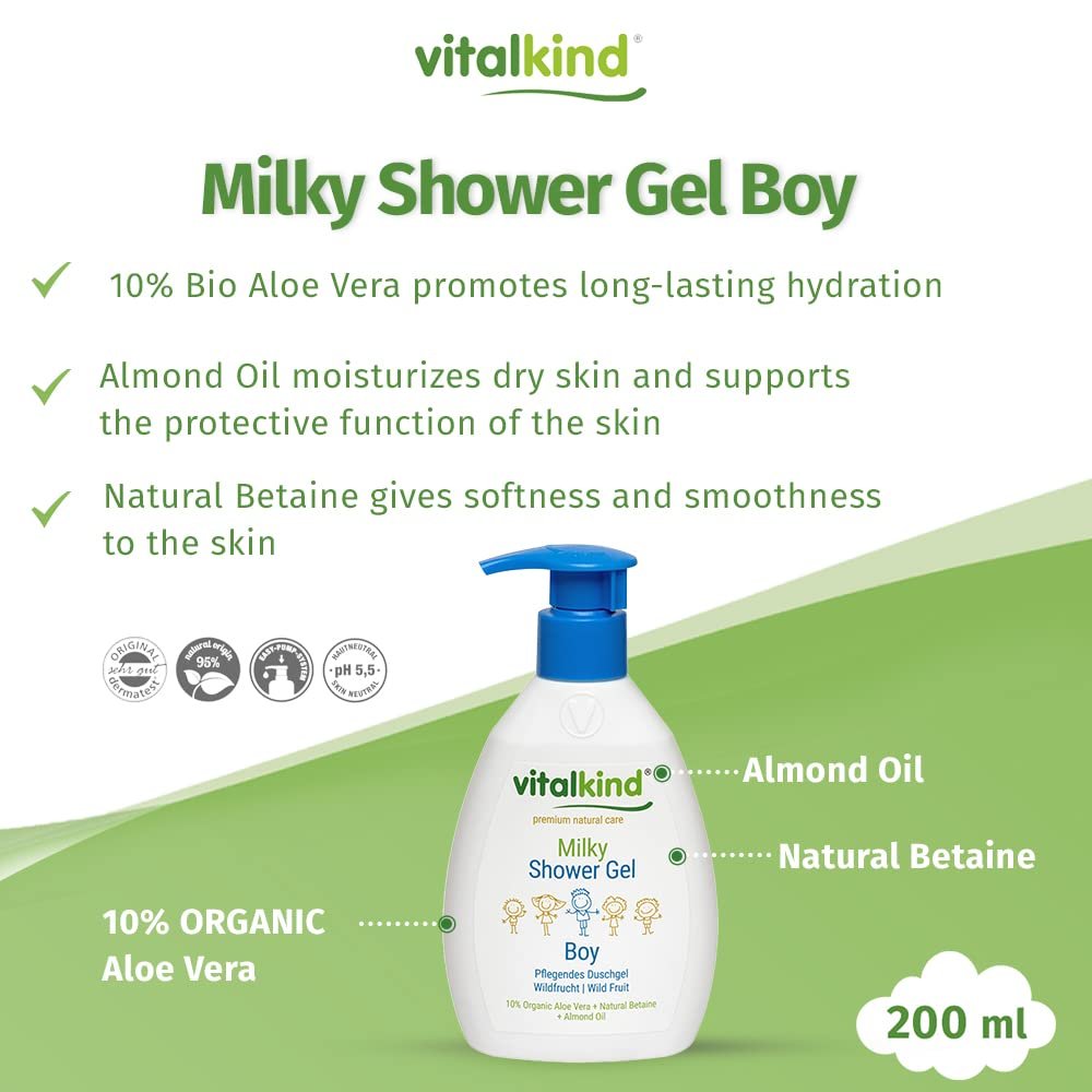 Гель-молочко для душу Vitalkind Premium Natural Care Milky Shower Gel Boy для дітей, фото №3