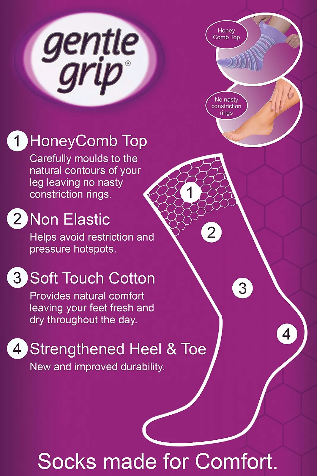 Шкарпетки Gentle Grip Health, 6 пар, без гумки, для діабетиків, без тиску, з бавовни, розмір 37/42, фото №4