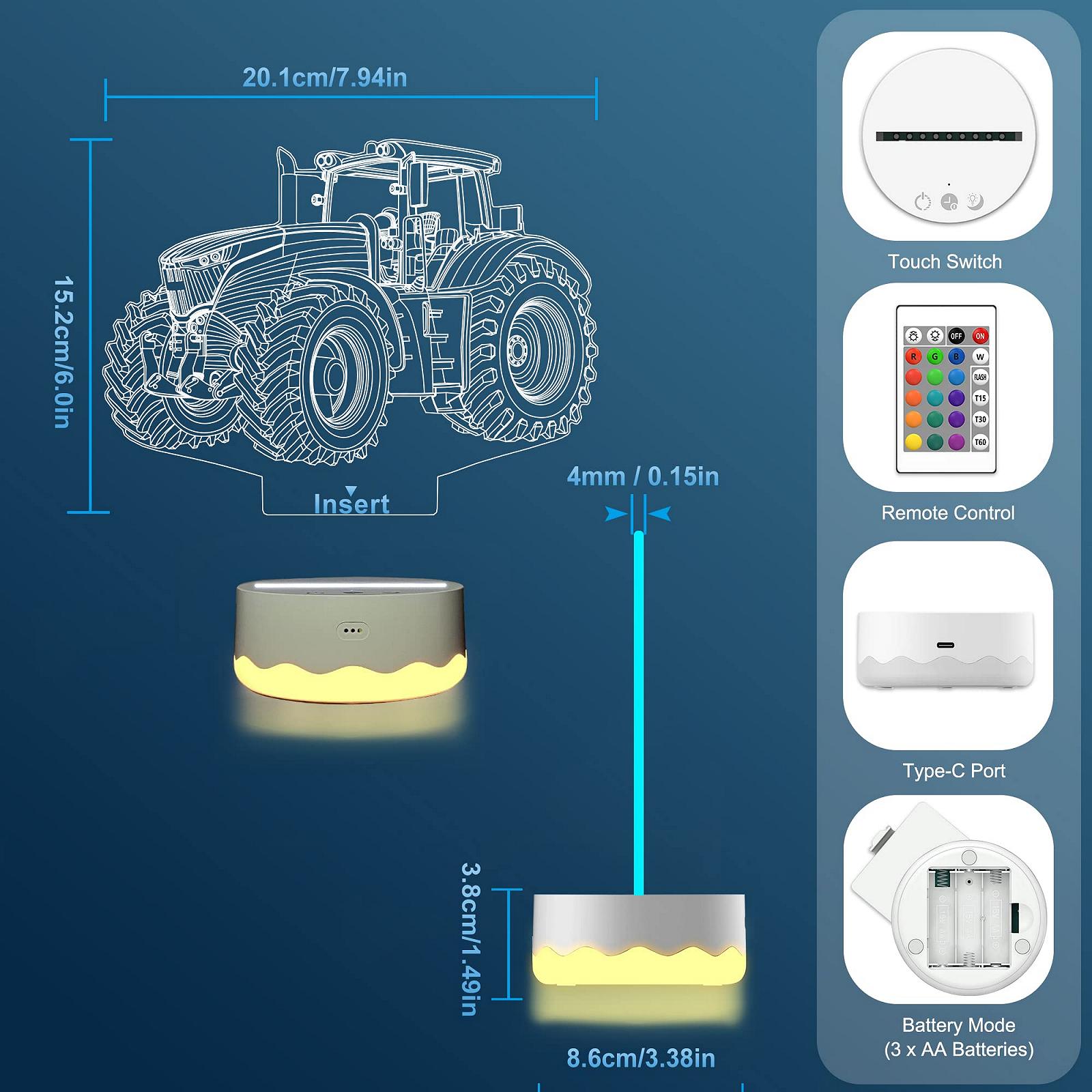 Лампа Attivolife Truck 3D Illusions Tractor 16 Colour Changing Dimmable Hologram Lighting USB Charging, фото №6
