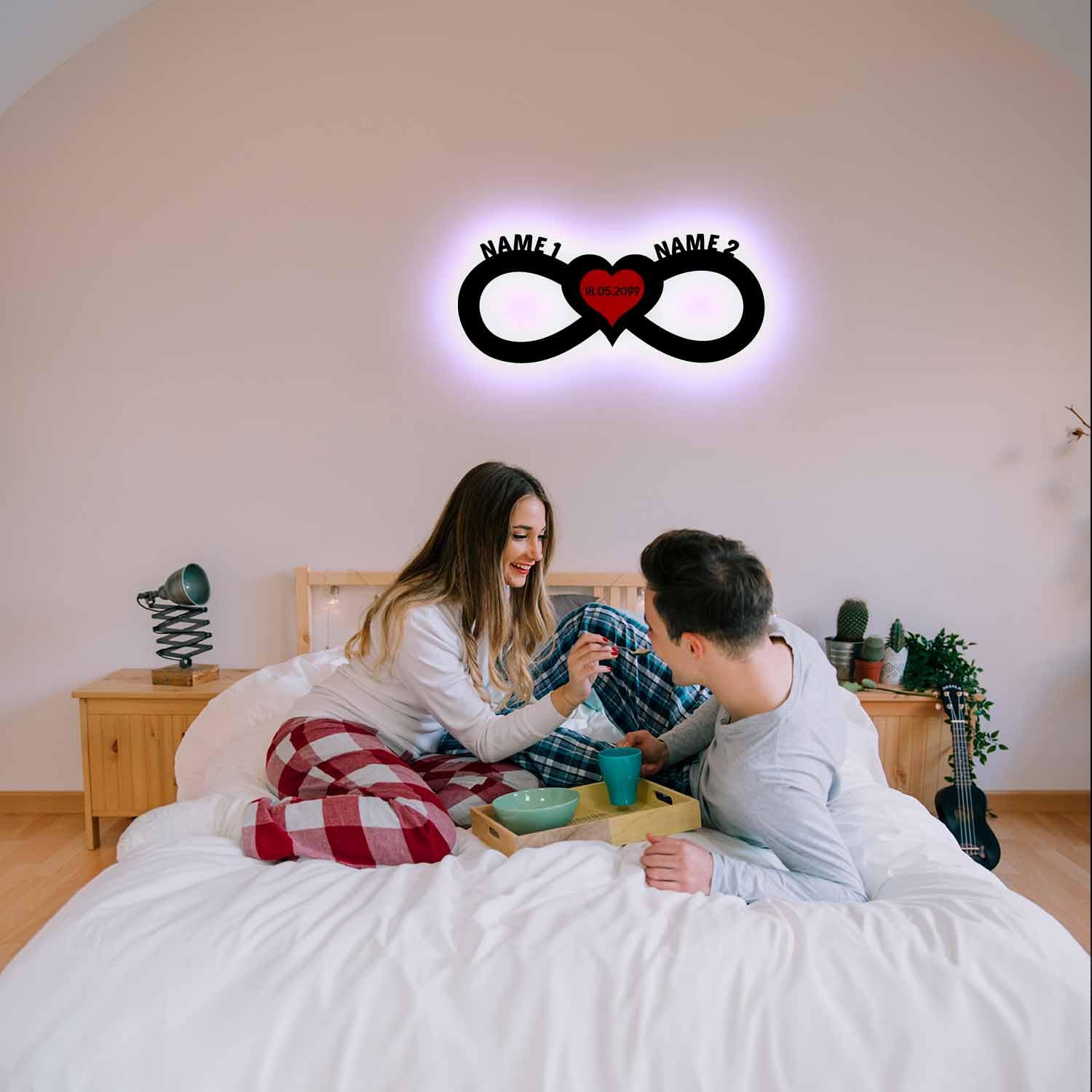 Ночник LED 3D Красное Сердце Знак Бесконечности T4 Персонализированный с Именем и Датой - С 16 USB LED Цветами, фото №3