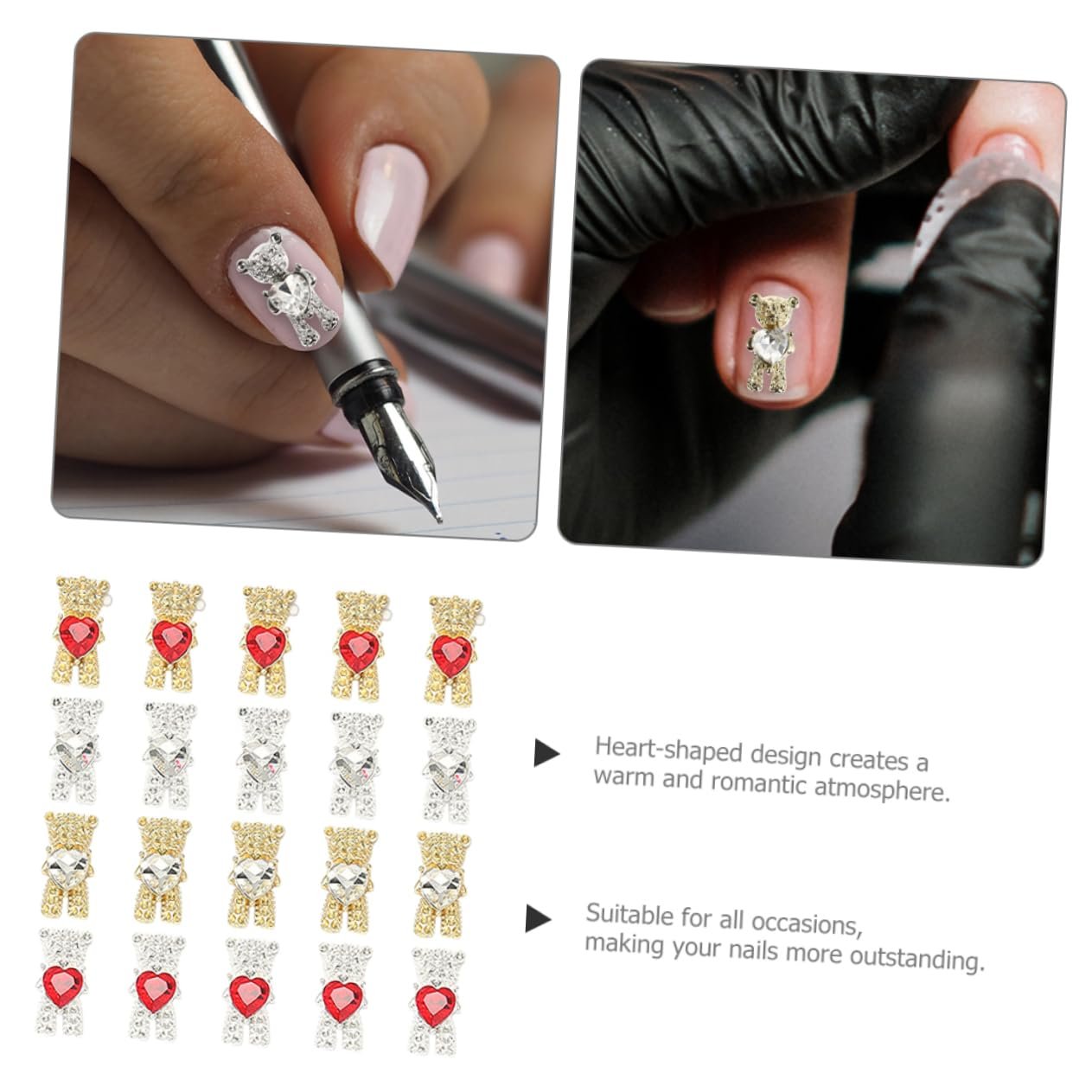 Стразы для маникюра FRCOLOR 20 шт., украшения в виде медвежат, креативные украшения для ногтей, стразы в форме сердца, фото №5 Стразы для маникюра FRCOLOR 20 шт., украшения в виде медвежат, креативные украшения для ногтей, стразы в форме сердца, фото №5