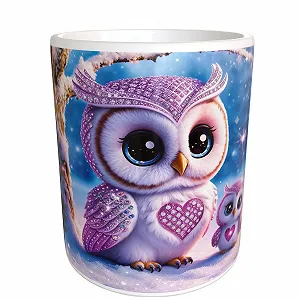 Кружка Owl Chibi Diamond Painting 330 мл, керамическая, для кофе, Kawaii, с рисунком животных, идея для подарка, для чая, какао, для микроволновки - Фото 1