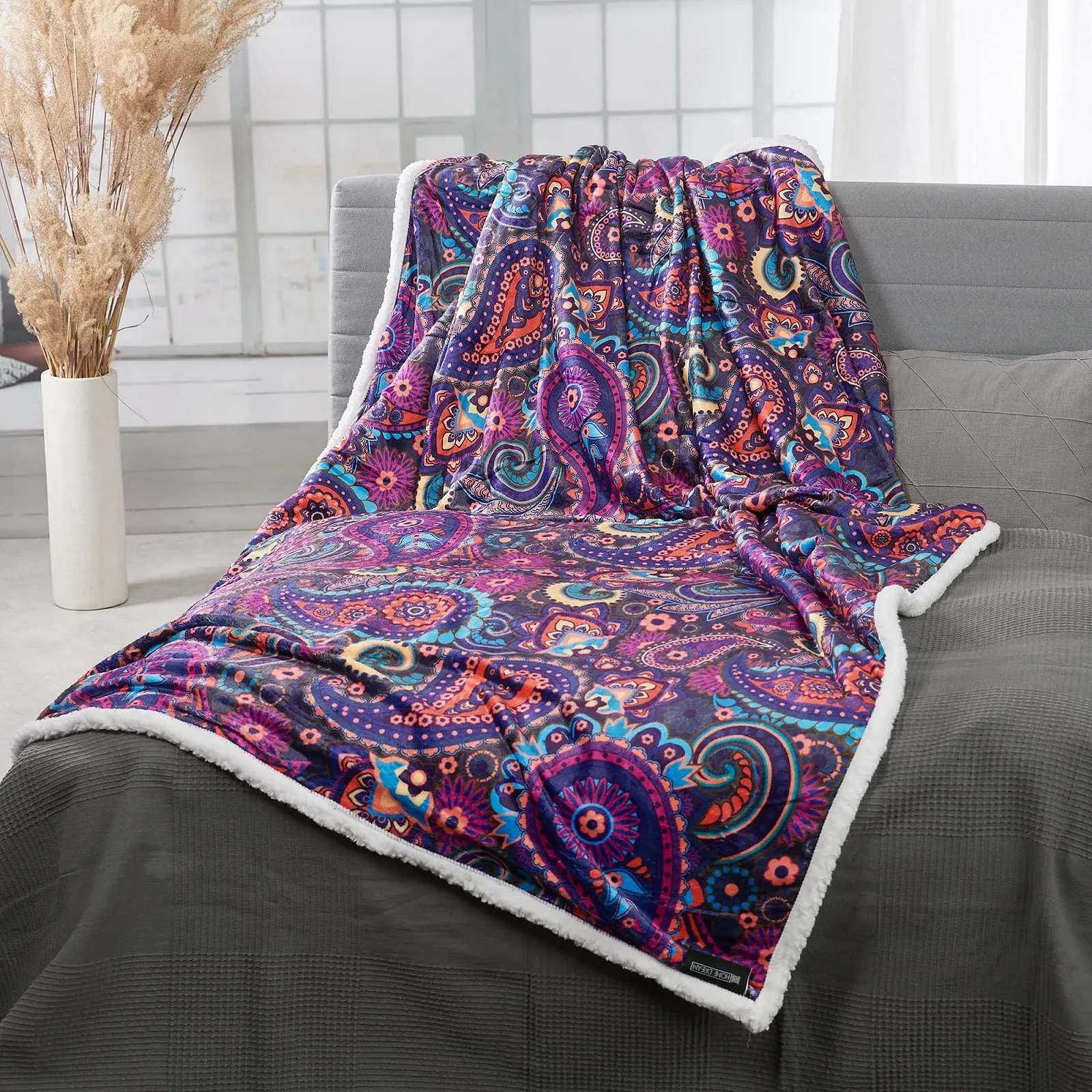 Ковер HOME DREAM Colourful Paisley, покрывало, одеяло для дивана, одеяло шерпа, 150 x 200 см (разноцветный 1), фото №3