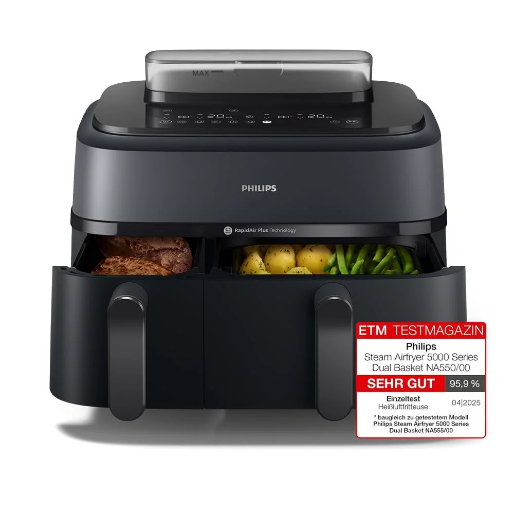 Мультипіч Philips 5000 Series NA550/00 з функцією пароварки 2 кошики 9 л (3 л+6 л) RapidAir Plus, фото №1 Мультипіч Philips 5000 Series NA550/00 з функцією пароварки 2 кошики 9 л (3 л+6 л) RapidAir Plus, фото №1