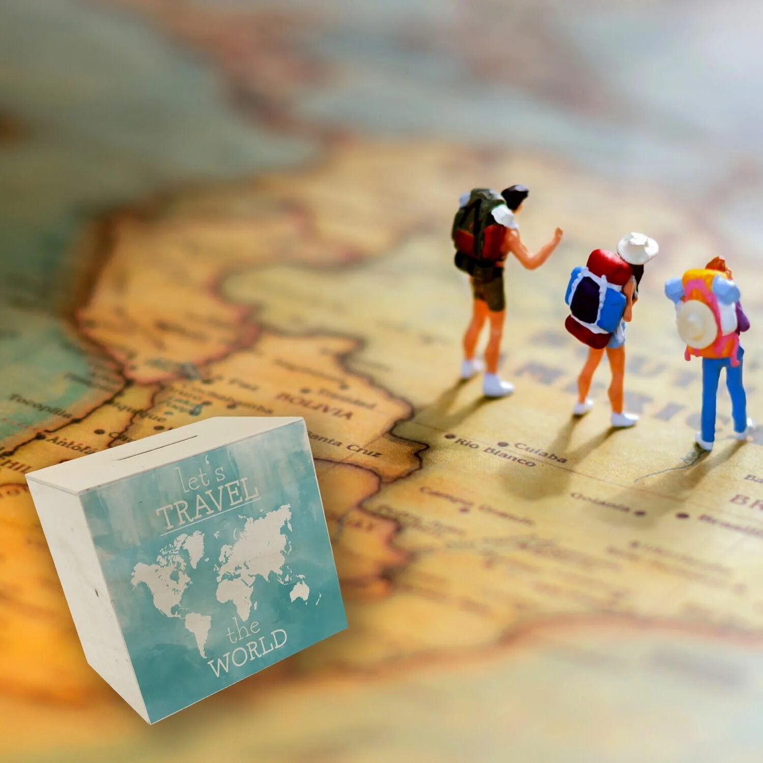 Скарбничка дерев'яна Wooden Money Box World Map Let's Travel The World, фото №6