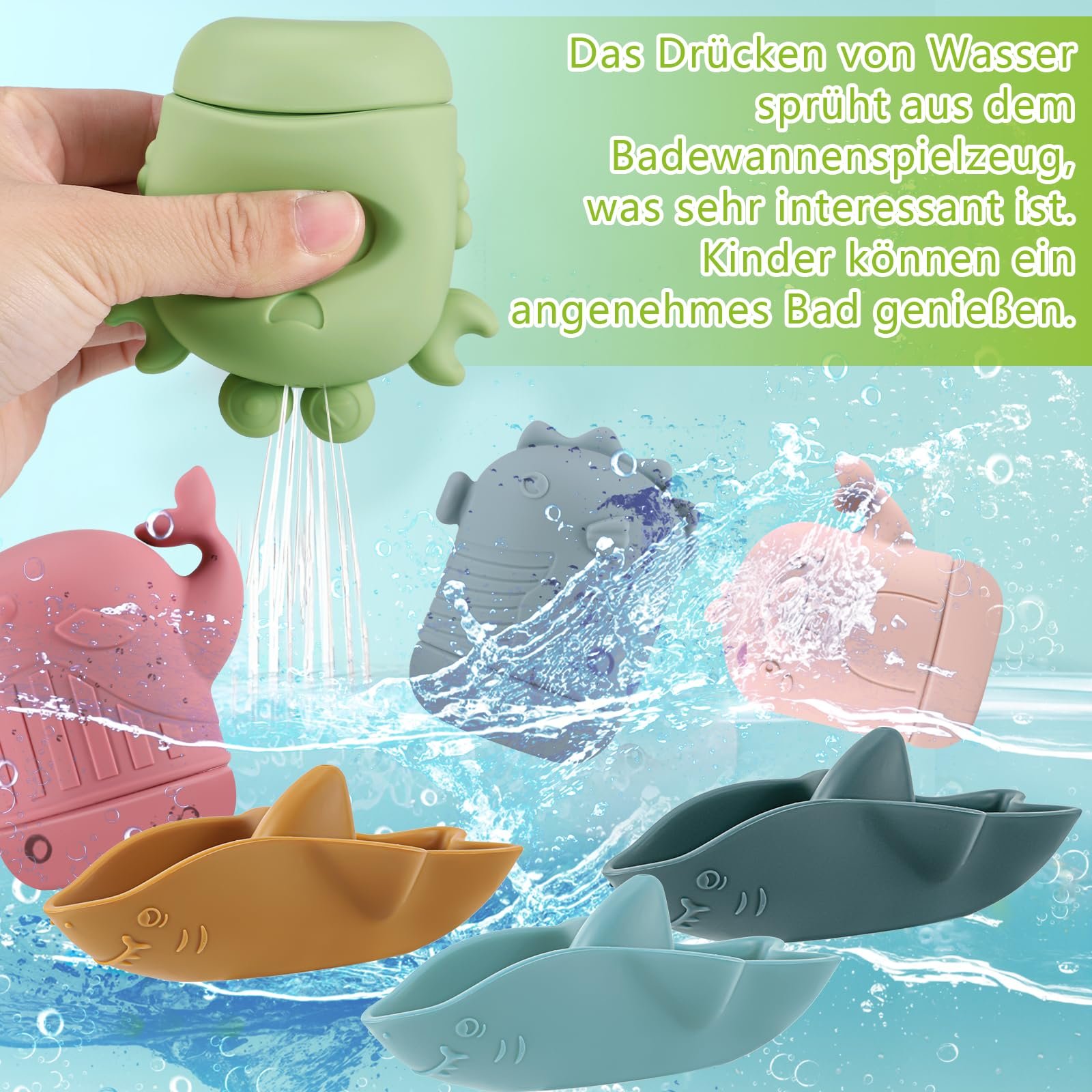 Набор игрушек для ванны XREE 7 шт., силиконовая водяная., фото №3