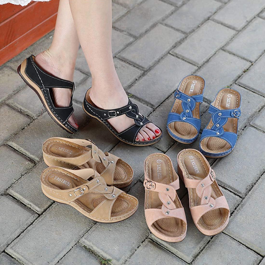 Женские Шлепанцы CrEev Плоские Открытый Носок, фото №7