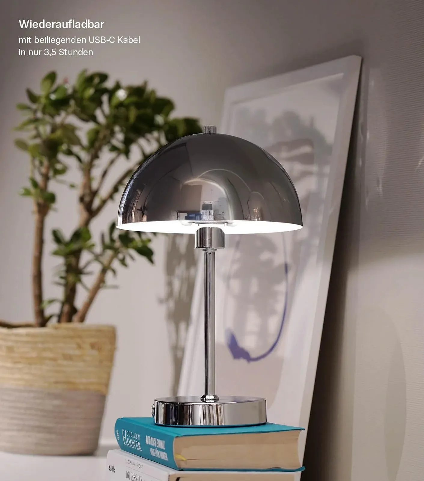 Настільна лампа mokebo The Lighthouse Mushroom Lamp LED акумуляторна USB-C Chrome, фото №3