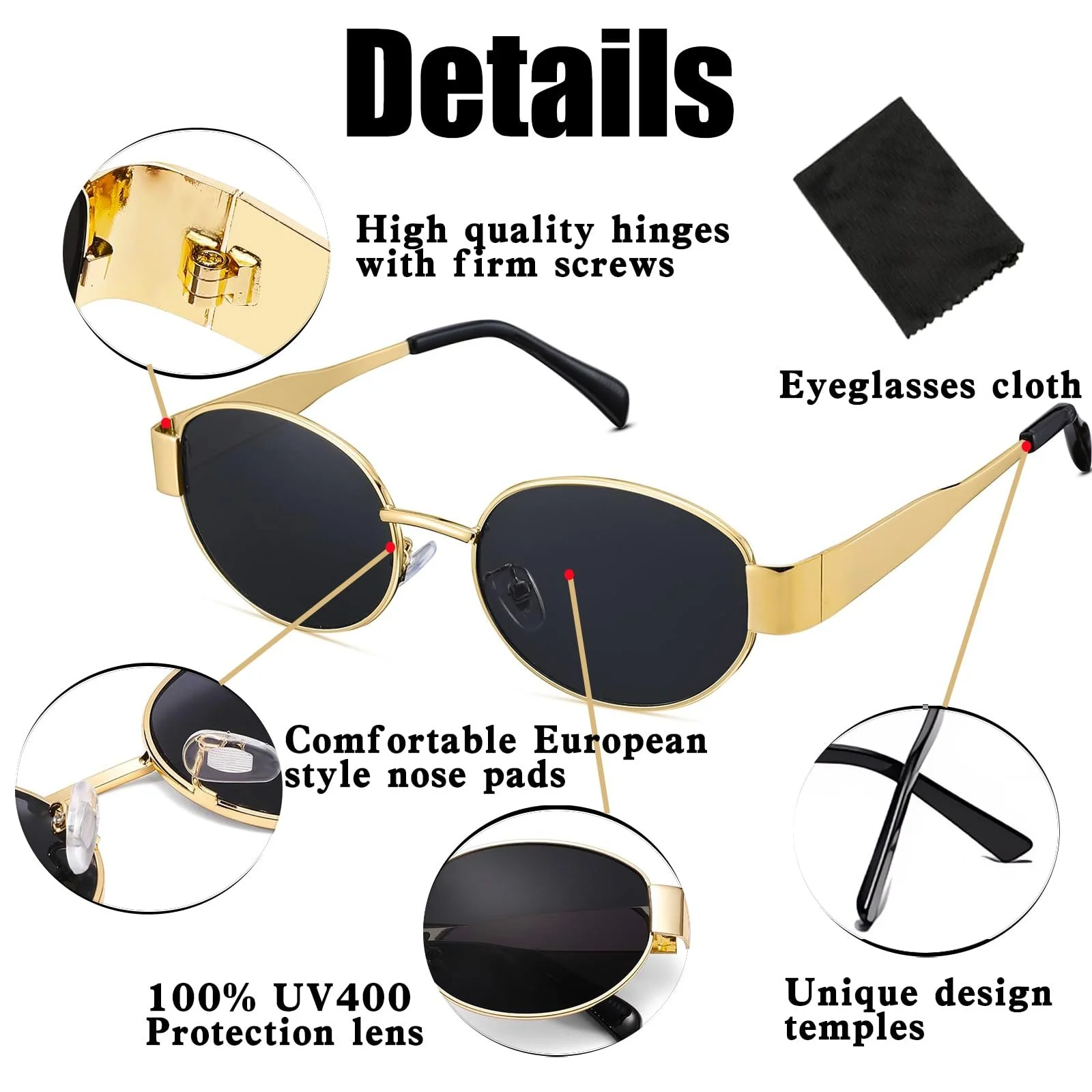 Солнцезащитные очки Johiux Oval Vintage, 2 шт., фото №2