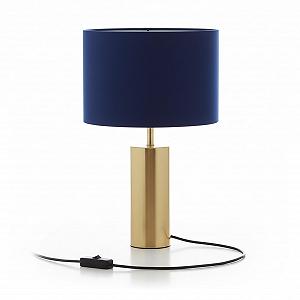 Настільна лампа Relaxdays з оксамитовим абажуром та металевою основою E27 51 x 32 см Темно-синій/Золотистий - Фото 1