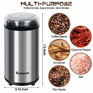 Електрична кавомолка Suewow 200 Вт Сріблястий synthetic.ua - Фото 1