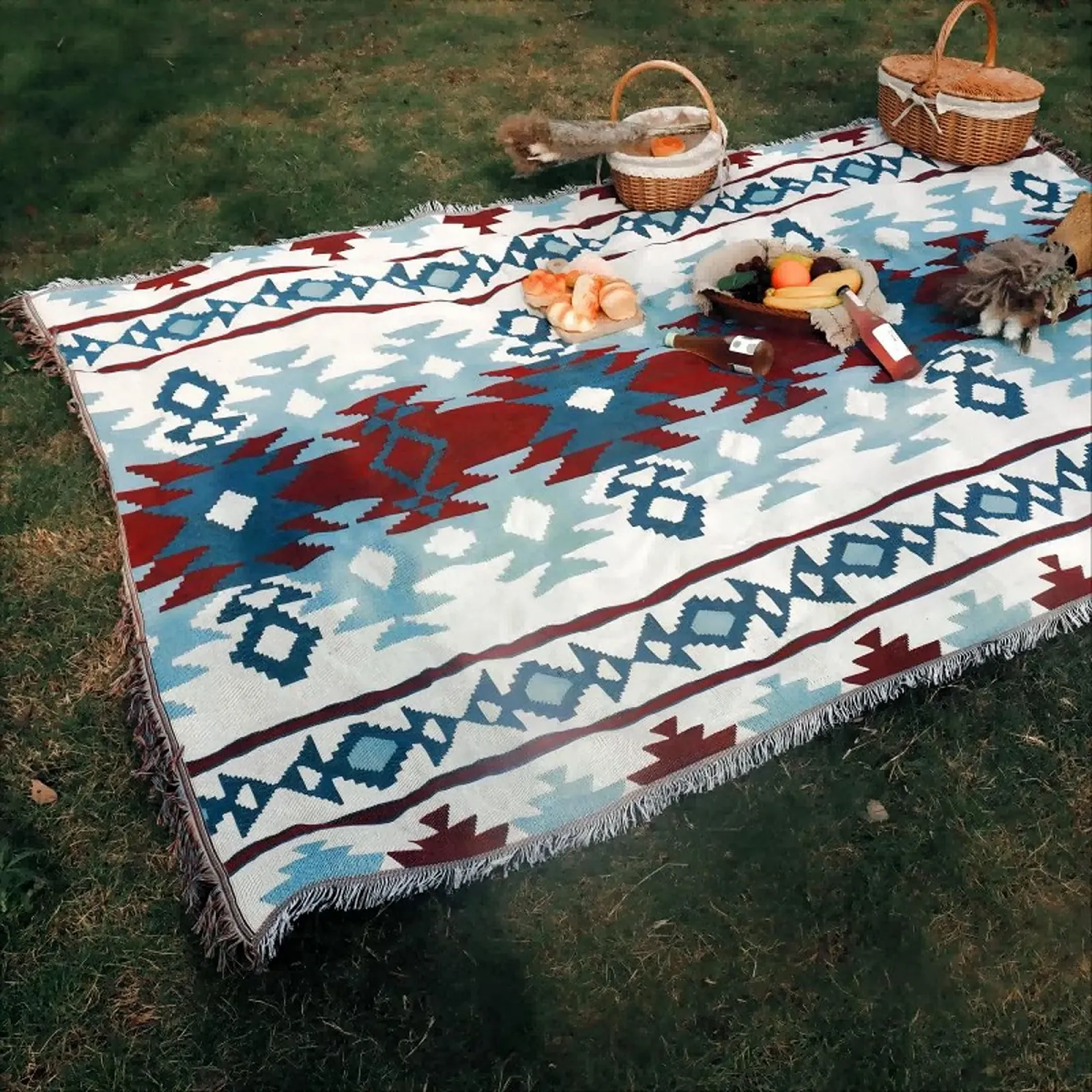 Покривало в стилі бохо з бахромою двостороннє для дивану в етнічному стилі, фото №5 Покривало в стилі бохо з бахромою двостороннє для дивану в етнічному стилі, фото №5