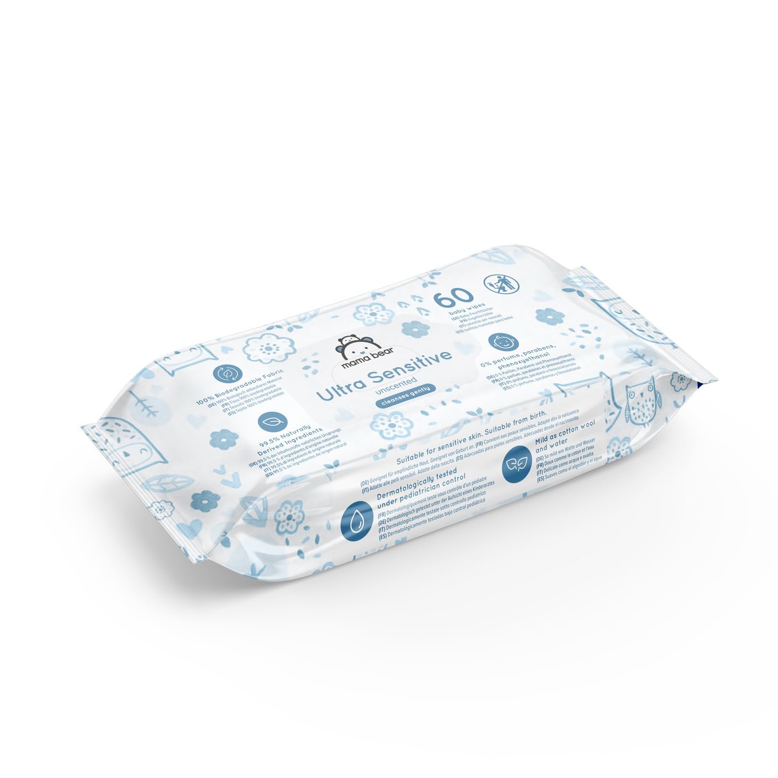 Серветки дитячі Mama Bear Ultra Sensitive без запаху 1008 шт (18 упаковок по 60 шт), фото №4