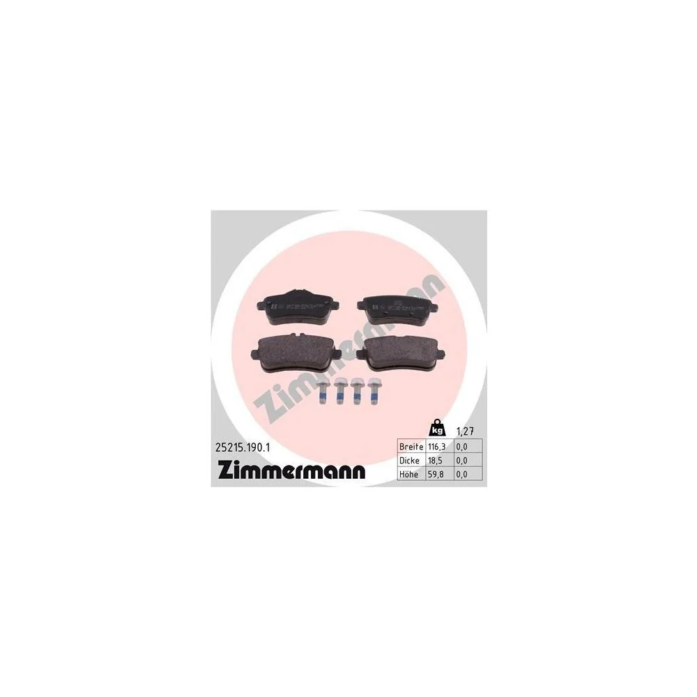 Комплект гальмівних колодок, дискове гальмо ZIMMERMANN 25215.190.1 для MERCEDES-BENZ, фото №1