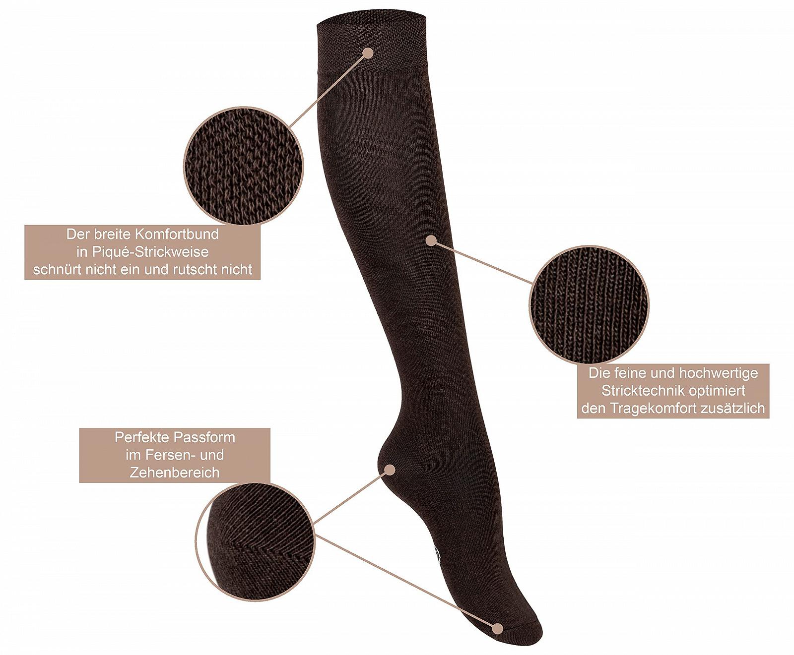 Женские гольфы Хлопок Однотонные 3 или 6 пар - Длинные носки дышащие - Широкий комфортный пояс из пике - Oeko-Tex Standard 100, фото №5