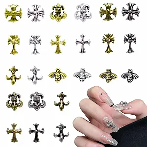 Украшения для ногтей Крестики KEUGT 2 коробки, 3D металлические панк украшения для ногтей, Винтажные крестики для ногтей, украшения для пальцев рук и ног, DIY украшения для девушек - Фото 1