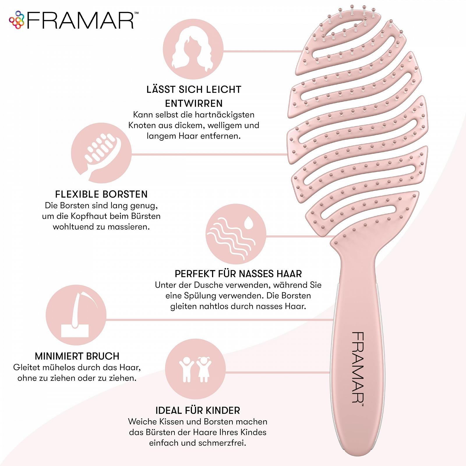Щітка FRAMAR для розплутування довгого волосся Champagne Colour, фото №2