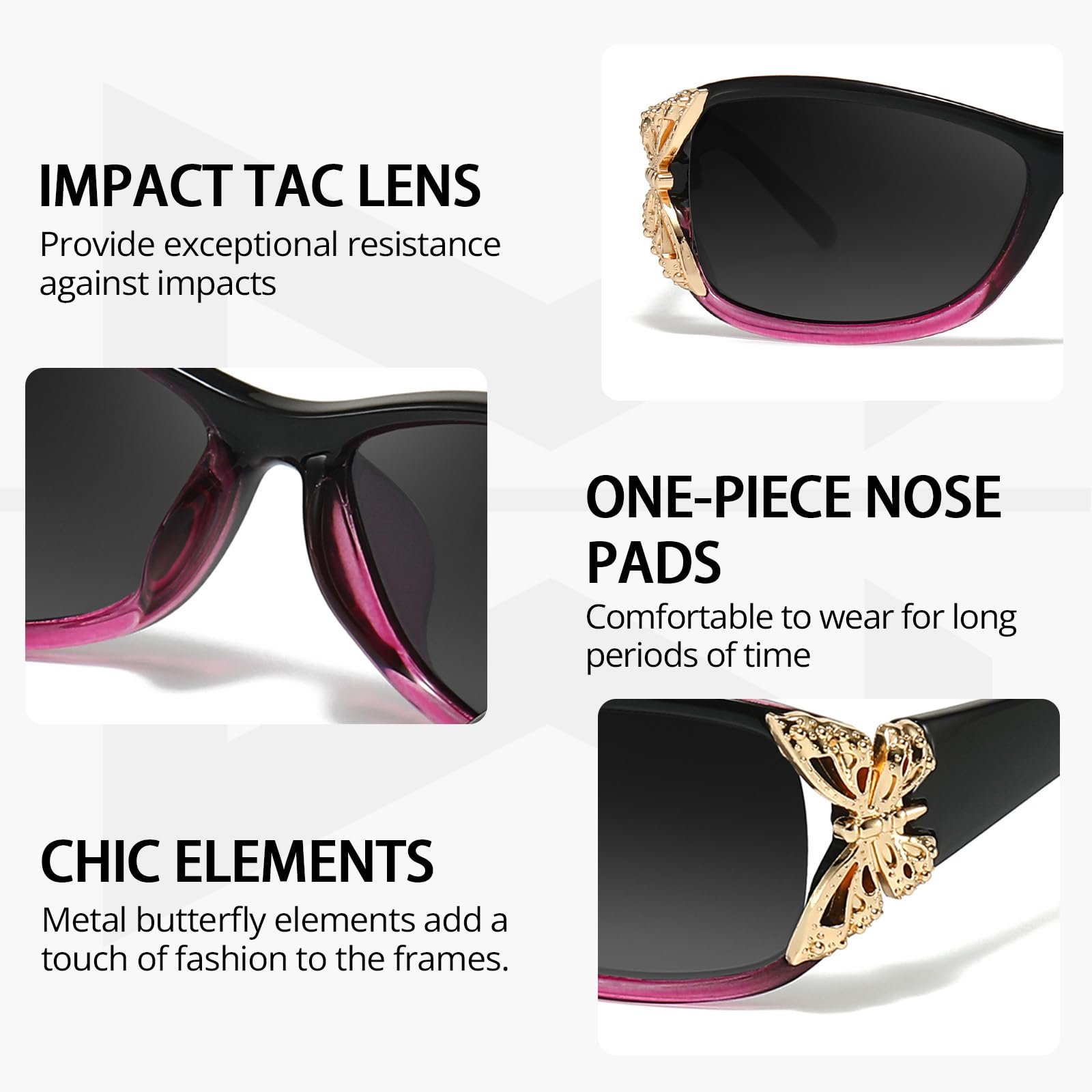Сонцезахисні окуляри Жіночі Myiaur, 2 шт., поляризовані, захист UV400, облягаюча оправа, прикраса у вигляді метелика, фото №3