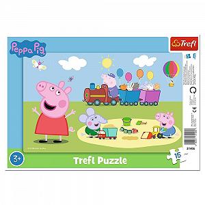 Пазл-рамка Trefl Peppa Pig Happy Train 15 крупных элементов, с рамкой и жесткой основой, 3+ - Фото 1