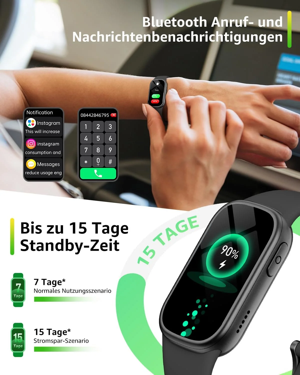 Смартгодинник, 1.47-дюймовий HD-дисплей, 130+ спортивних режимів, монітор серцевого ритму, монітор сну, крокомір, IP68 водонепроникний, фото №2